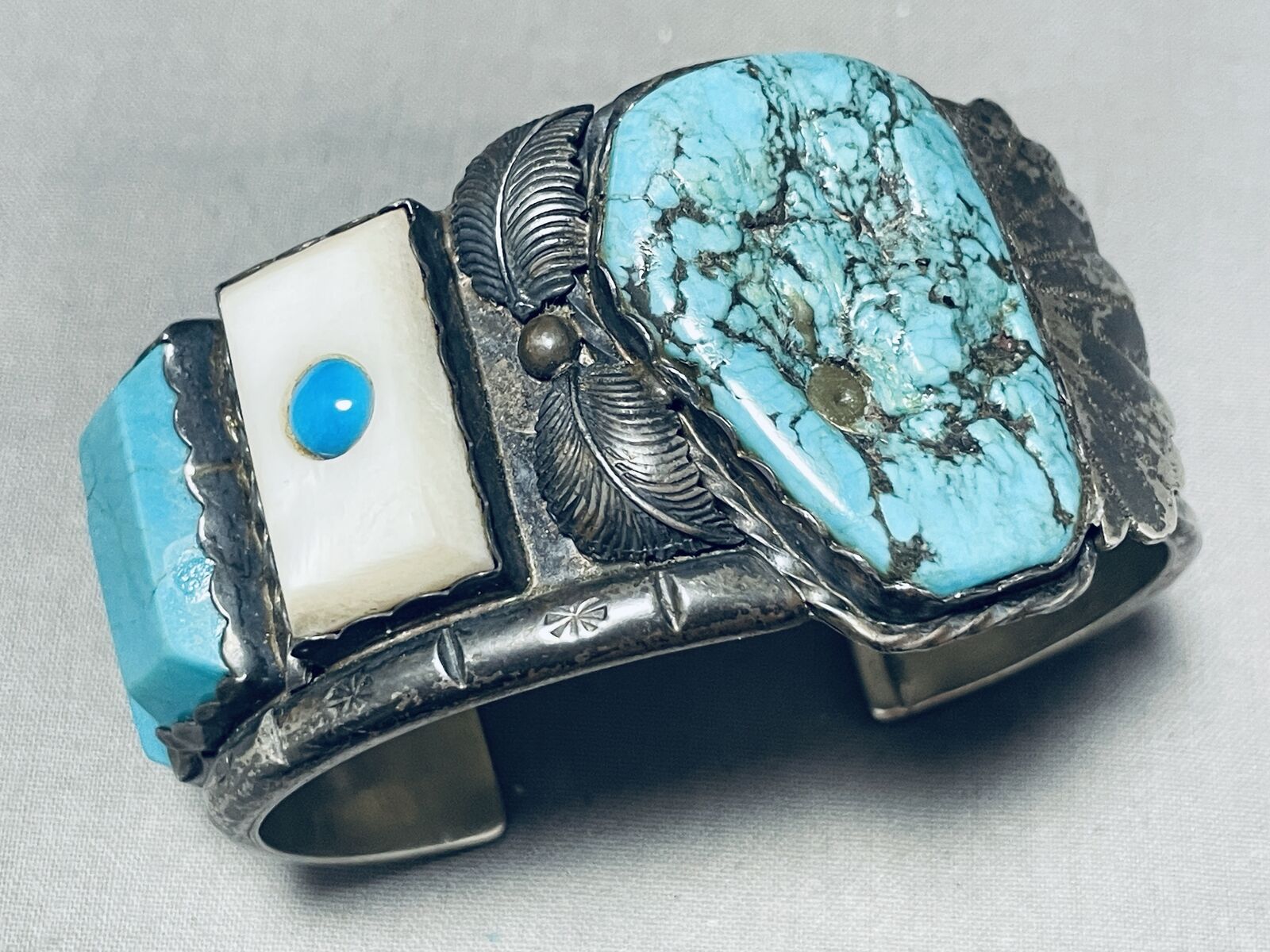 One Of The Most Unique Native American Navajo Spiderweb Turquoise Inlay Sterling Silver Bracelet One Of The Most Unique Native American Navajo Spiderweb Turquoise Inlay Sterling Silver Bracelet