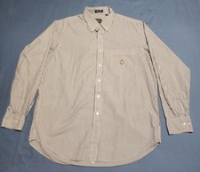 Chaps Ralph Lauren Mens Button Down Shirt 17 34/35 Blue White Striped Cotton