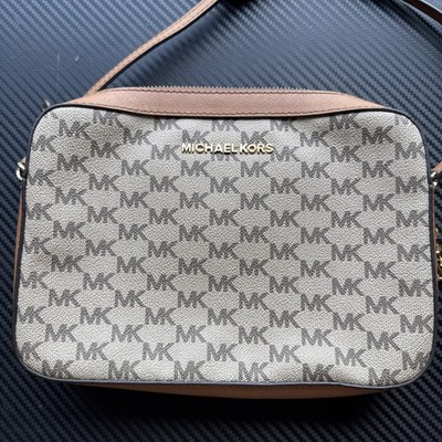 MICHAEL KORS JET SET LARGE ZIP EW CROSSBODY BAG SHOULDER VANILLA SIGNATURE LOGO
