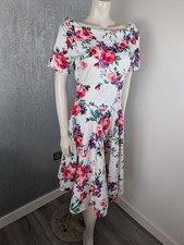 Dolly & Dotty 50s Rockabilly Vintage Swing Dress Sz 12 Floral Rose Pinup Bardot