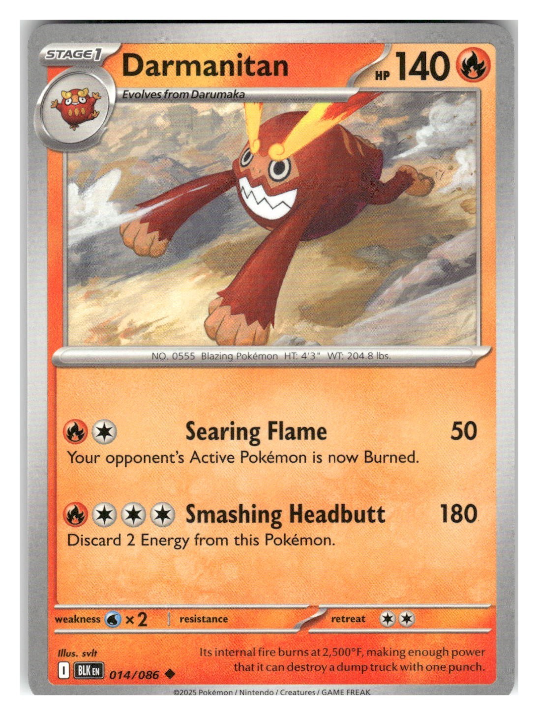 2025 Pokemon TCG Scarlet & Violet Black Bolt #014 Darmanitan