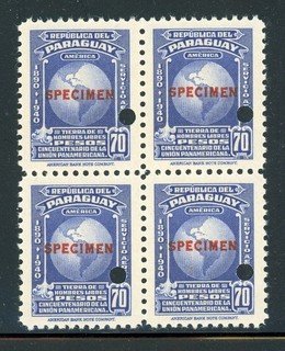 PARAGUAY MNH Specialized ABNCo SPECIMEN: Scott #C128 70P PA Union Block of 4 $$$