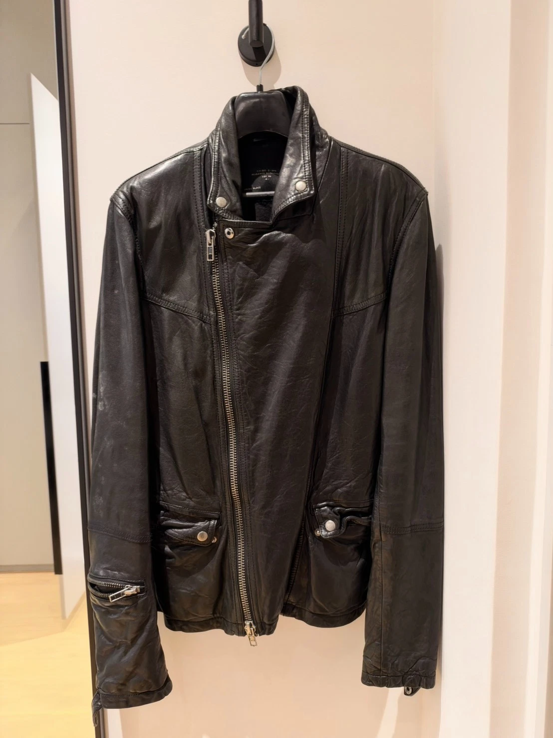 ALLSAINTS Biker Leather Jacket Size S 40 inches chest 25 inches long - product detail image 1