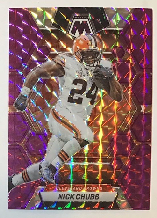 NICK CHUBB 2023 MOSAIC PURPLE PRIZM🌈 /49 SSP PARALLEL BROWNS TEXANS
