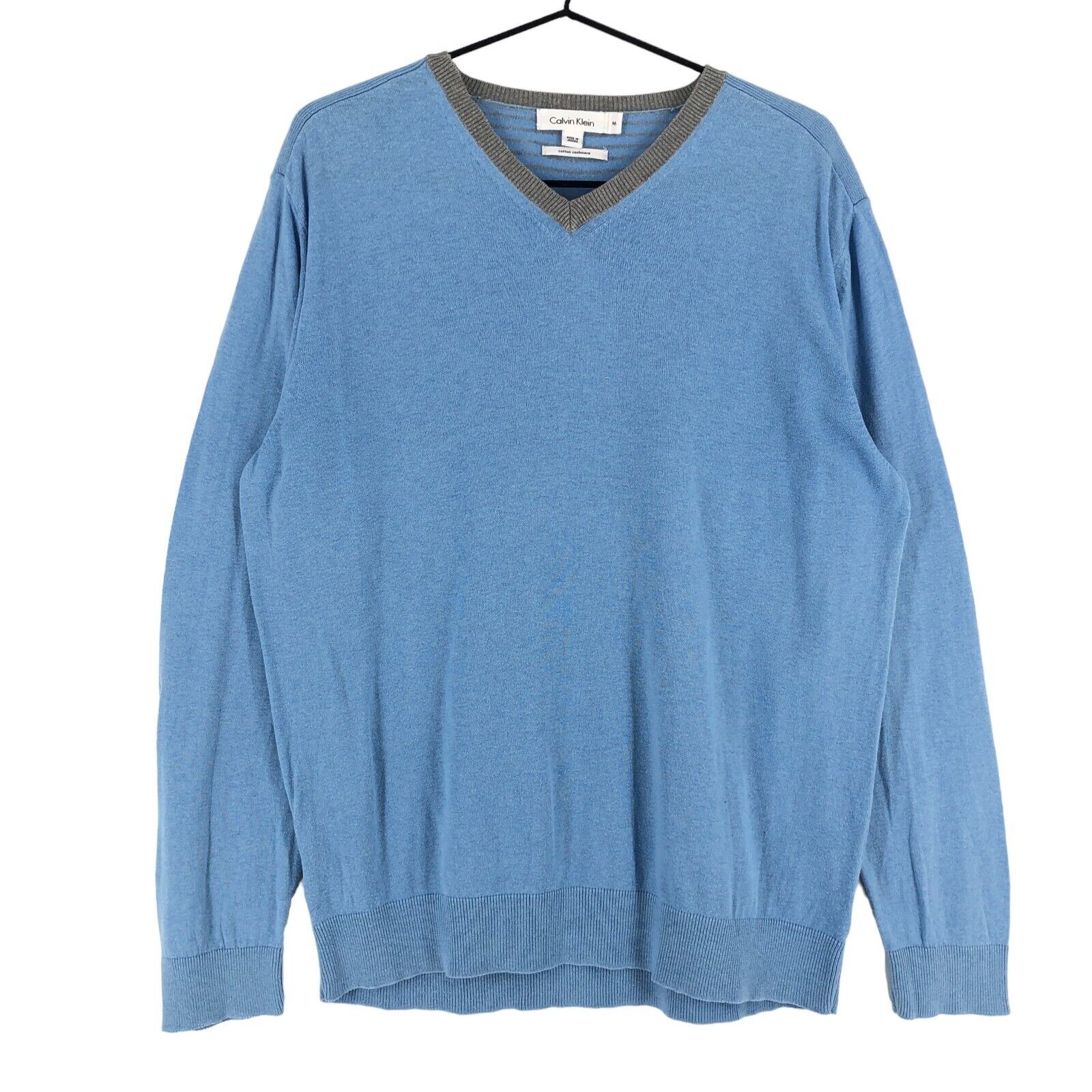 Calvin Klein Jersey Suéter Hombre Algodón Cachemira Cuello En V Azul Talla M