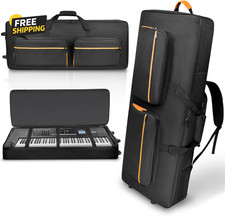 76 Key Keyboard Case with Wheels Padded Rolling Gig Bag Adjustable Straps