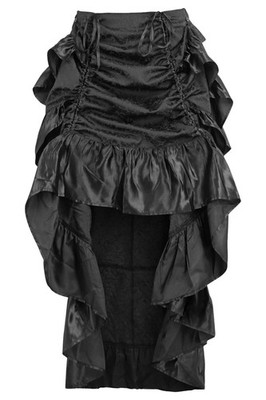 Black Brocade Ruched Bustle Adjustable Hi-Low Skirt Steampunk Cosplay Victorian