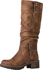 GLOBALWIN Women's Chunky Low Heels Boots Knee High For Women 