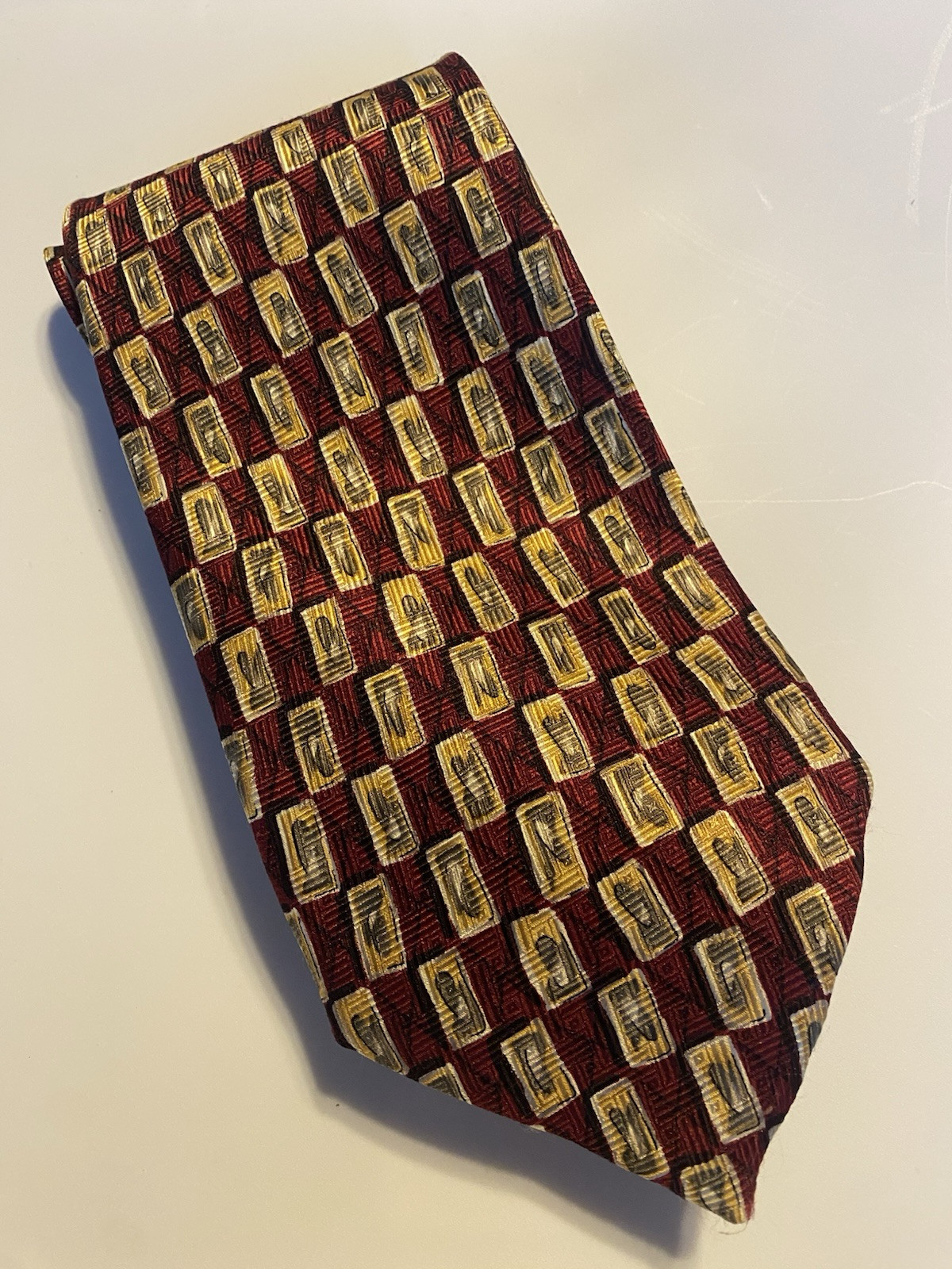 Robert Talbott Studio Necktie Red Gold Geometric,… - image 1