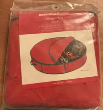 Essential Home 30 in Red w/ Green Trim Wreath Bag w Dual Zipper Pulls