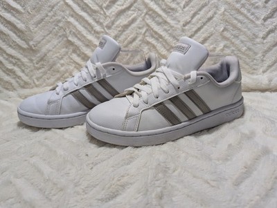 S3 Adidas Advantage Cloudfoam Sneakers Unisex Size 8 White Gray Stripes