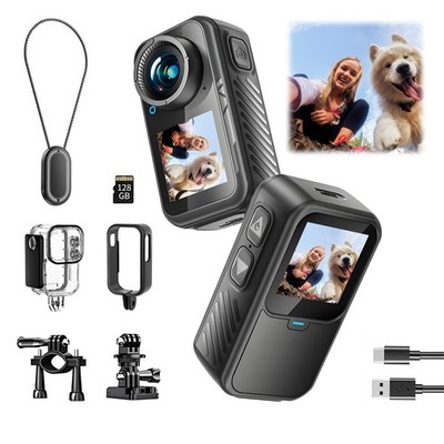 Mini Action Camera 4K | 128G Thumb Sports Camera with EIS Stabilization, Wear...