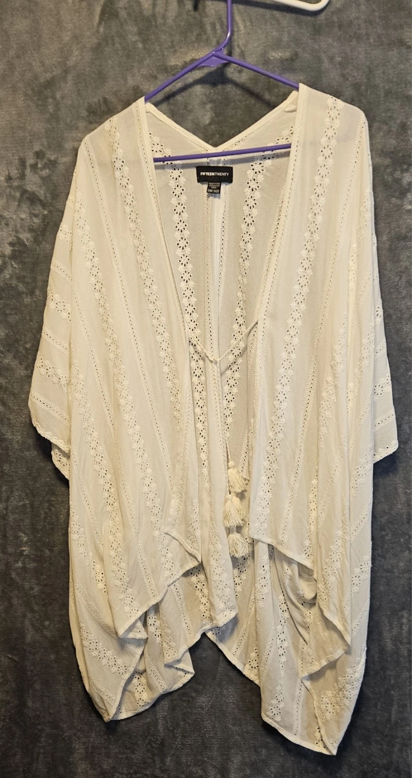 Fifteen Twenty Embroidered Poncho Boho White Tie Front, One Size