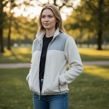 The North Face Girls XL Denali High Pile Fleece Jacket Grey Full Zip Mock Neck