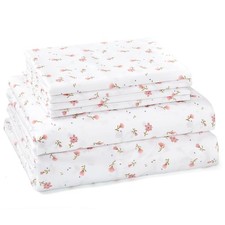 Queen Sheet Set 6 Pieces Pink Floral , Cottage Core Botanical Patterned Shee...