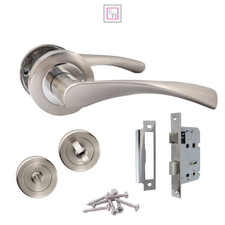 Epsom Duo Twist Satin and Chrome Door Handles Bathroom Lock Set with Thumb Turn