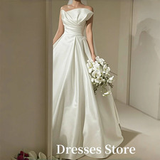 Strapless A-Line Draped Wedding Dresses Gowns Elegant Prom Gowns Bridal Dresses