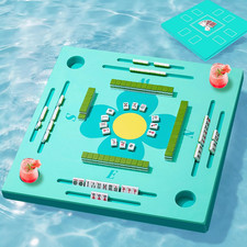 Floating Mahjong Table for Pool, Double-Sided Waterproof Game Tray with Cup Hold