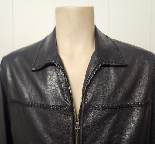 Cole Haan leather jacket L men's buttery black zip front - Picture 4 of 9