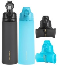 Collapsible Water Bottles 21oz, Foldable Platinum Silicone Travel Water Bottle