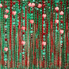 4-Pack Christmas Foil Curtains - Metallic Red  Green Fringe Curtains with 2 ...