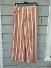 Vtg Woman's Casual Corner Wide Leg Pants Orange Striped 1970s Size 10, Halloween