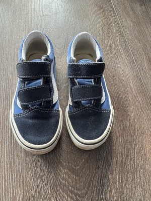 Vans Old Skool Kids Shoes Size 11 Color Blue Vel Cro Closure Great Condition