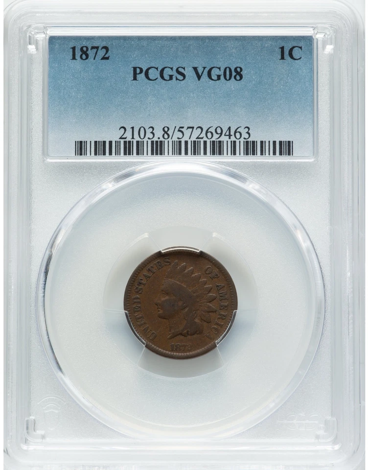 1872 Indian Head Cent, Penny, PCGS VG08, Ryan's Rare Coins & Antiquities, C8420 - Image 4 of 4