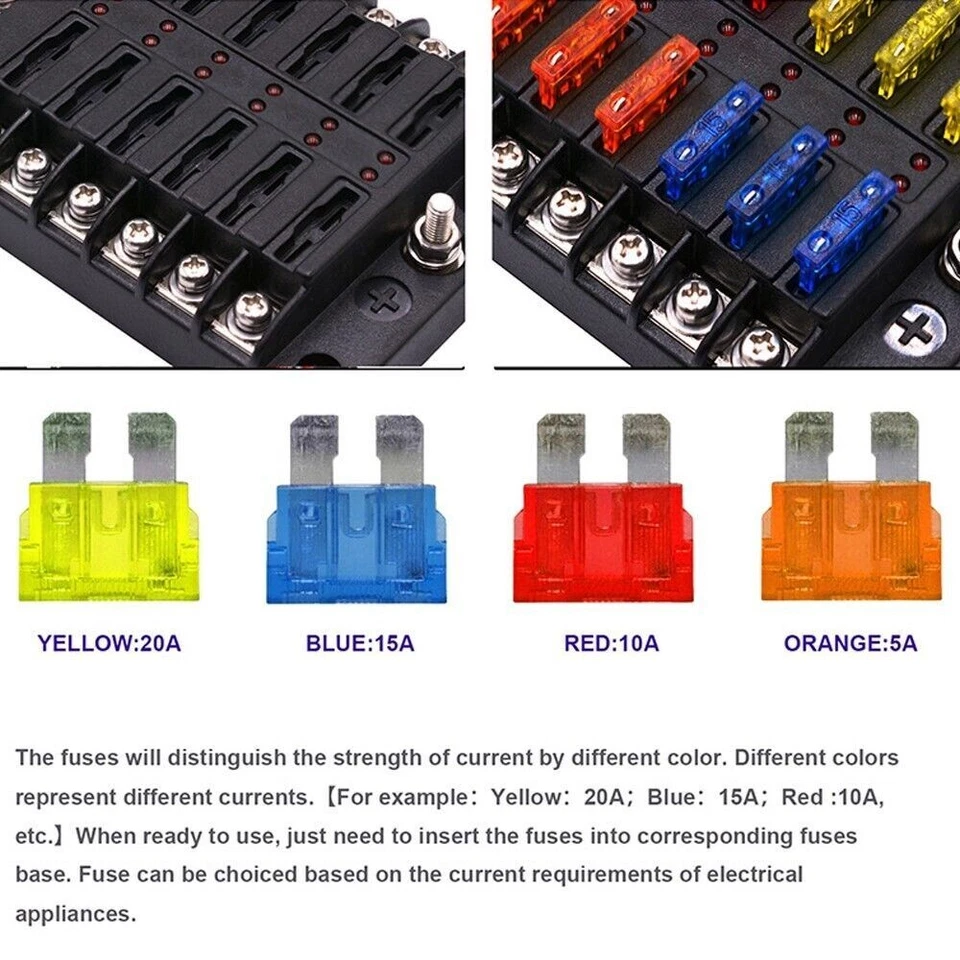 12-Way Fuse Box Block w/ LED Light Indication for Car Truck Boat RV Marine 32V - Image 4 of 4