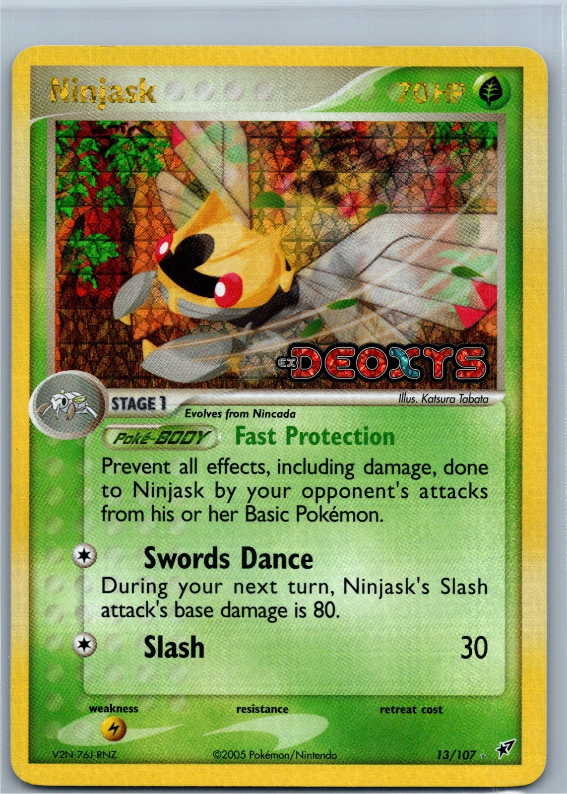 Pokemon Card - Ninjask Deoxys 13/107 Rare Reverse Holo Stamped