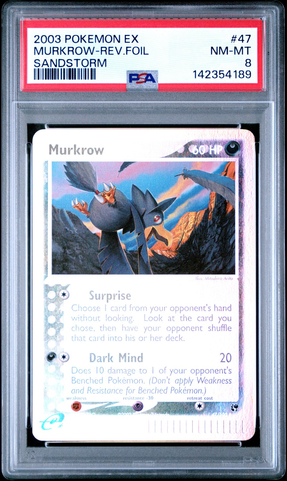 2003 POKEMON EX SANDSTORM #47 MURKROW-REVERSE FOIL PSA 8