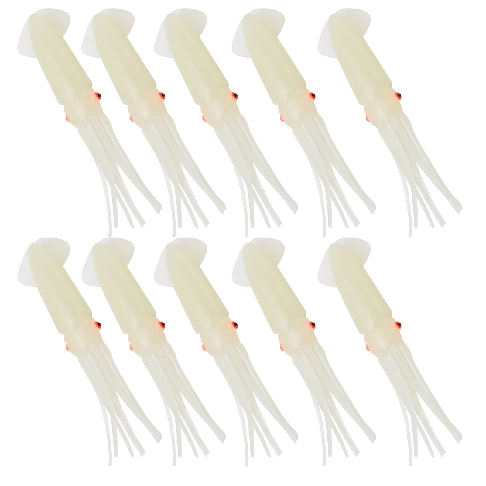 10Pcs Squid Fishing Lures Glowing Luminous Lifelike Soft Silicone Squid