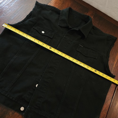 Men's 4XL 3XL distressed black denim cut-off vest GUESS biker rocker trucker - Picture 4 of 11