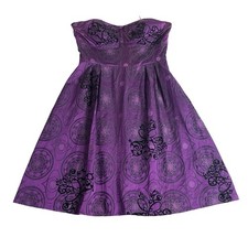 Y2K Guess Strapless Dress Womens 9 Purple Silk Blend Flocked Velvet Whimsigoth