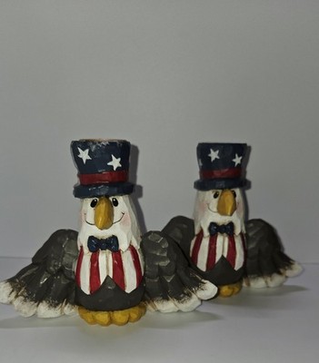 Midwest Patriotic Hand Painted Eagle Candle Holders Set of 2 Stars