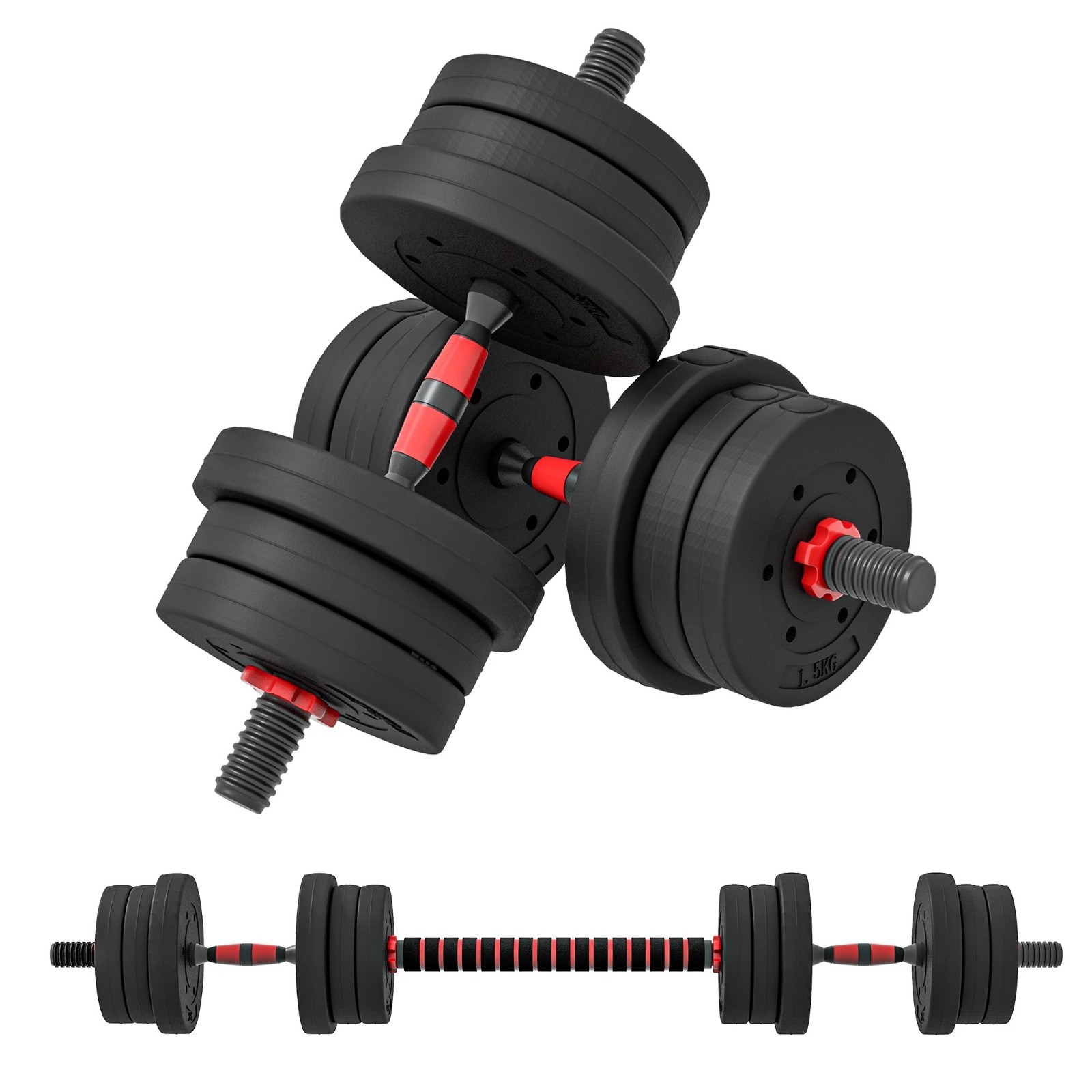 Set Manubri e Bilanciere 2 in 1 Regolabile 20kg Casa Corpo Fitness Sollevamento Palestra Set