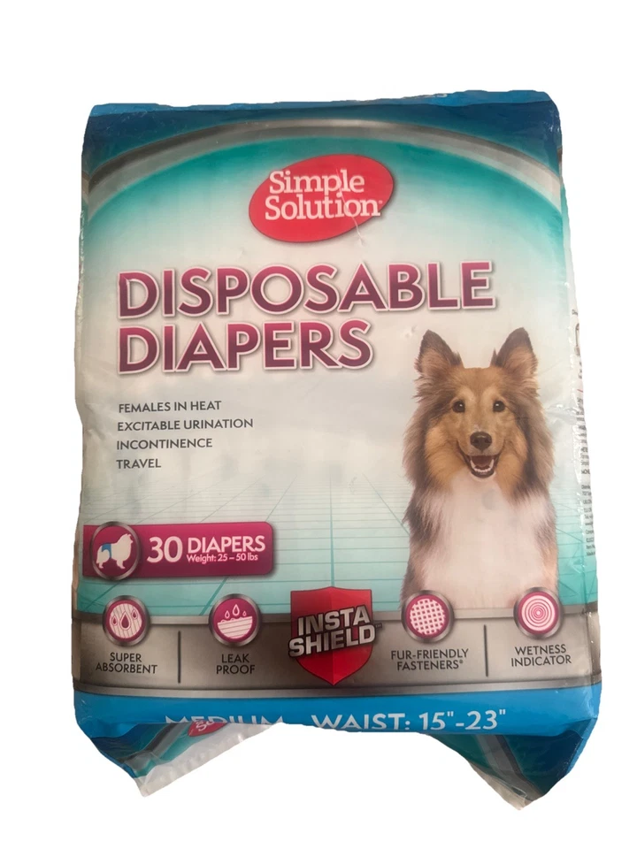 30 Count Simple Solution Female Dog Diapers – Disposable Medium 15-23" Waist NEW - Image 3 of 4