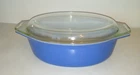 Pyrex Blue Oval Casserole Dish w Clear Lid Vintage 2-1/2 Quart 045