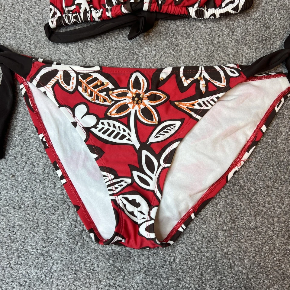 La Blanca Bikini Swimsuit Womens 34D Top 10 Bottom Floral Tie Side Beaded Swim - Image 2 of 4