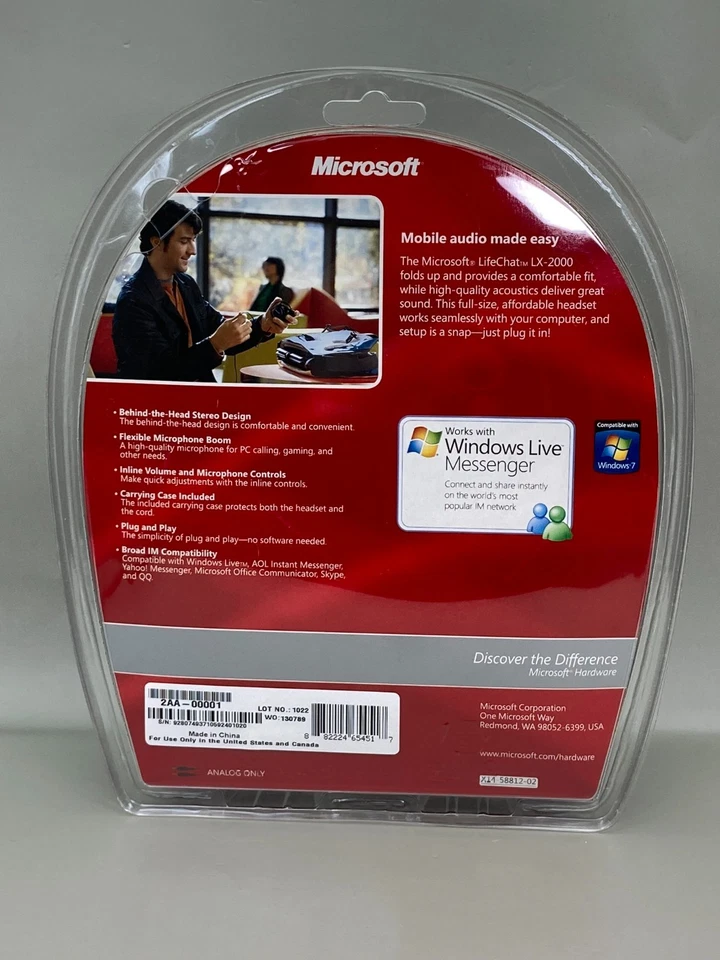 Microsoft Lifechat LX-2000 Compact Mobile Headset Foldable Microphone PC/MAC NIB - Image 2 of 4