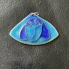 MCM Modernism Heinz Enamel Silver FACE Pendant Signed 1-1/2” VVG Teal Royal — photo 1
