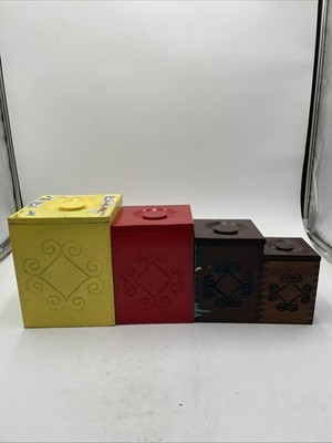 Vintage Wooden Nesting Boxes Set 4 Colorful Stacking Puzzle Cubes Toy