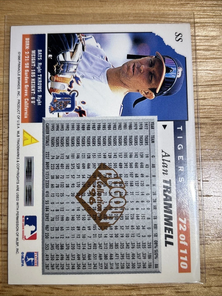1996 Score ALAN TRAMMELL Artist Proof #72 Detroit Tigers - Image 2 of 2