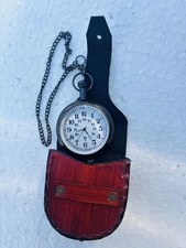 Vintage Brass Pocket Watch w/ Leather Box Antique Marine Gift for Any Occasion
