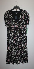 TOMMY HILFIGER PUFF SLEEVE FAUX WRAP A-LINE DRESS FLORAL BLACK MULTCLR SIZE 6 US