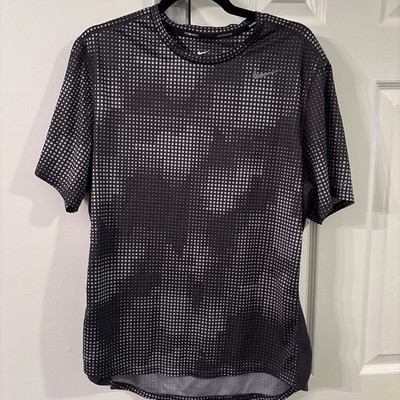 Nike Shirt Mens Large Gray Dri Fit Running Short Sleeve Active Shirt-SZ L