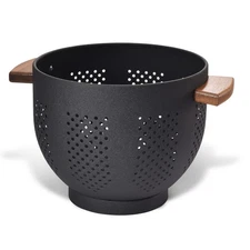 Metal Colander with Wood Handle and Stable Base Powder Coated Steel Kitchen Str