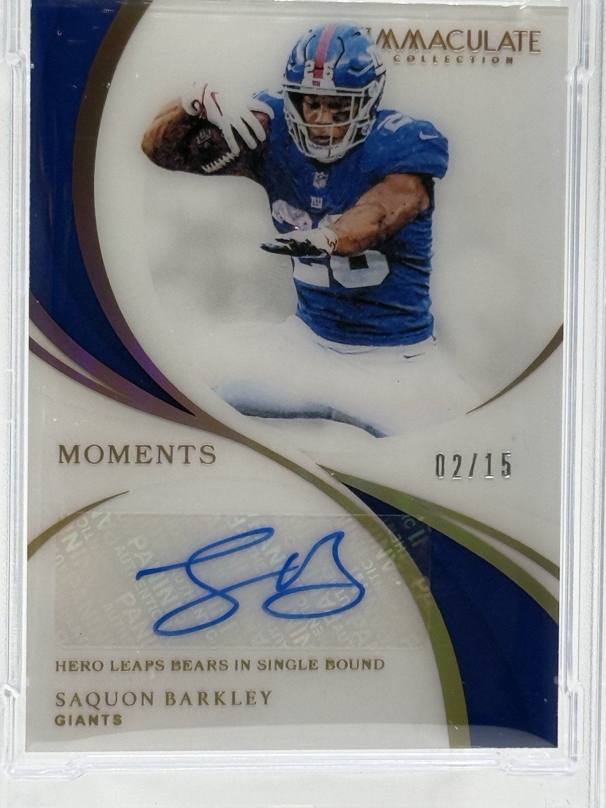 2019 Panini Immaculate Moments #IMA-SB SAQUON BARKLEY (AUTO #'D / 15) PSA 8 view 2