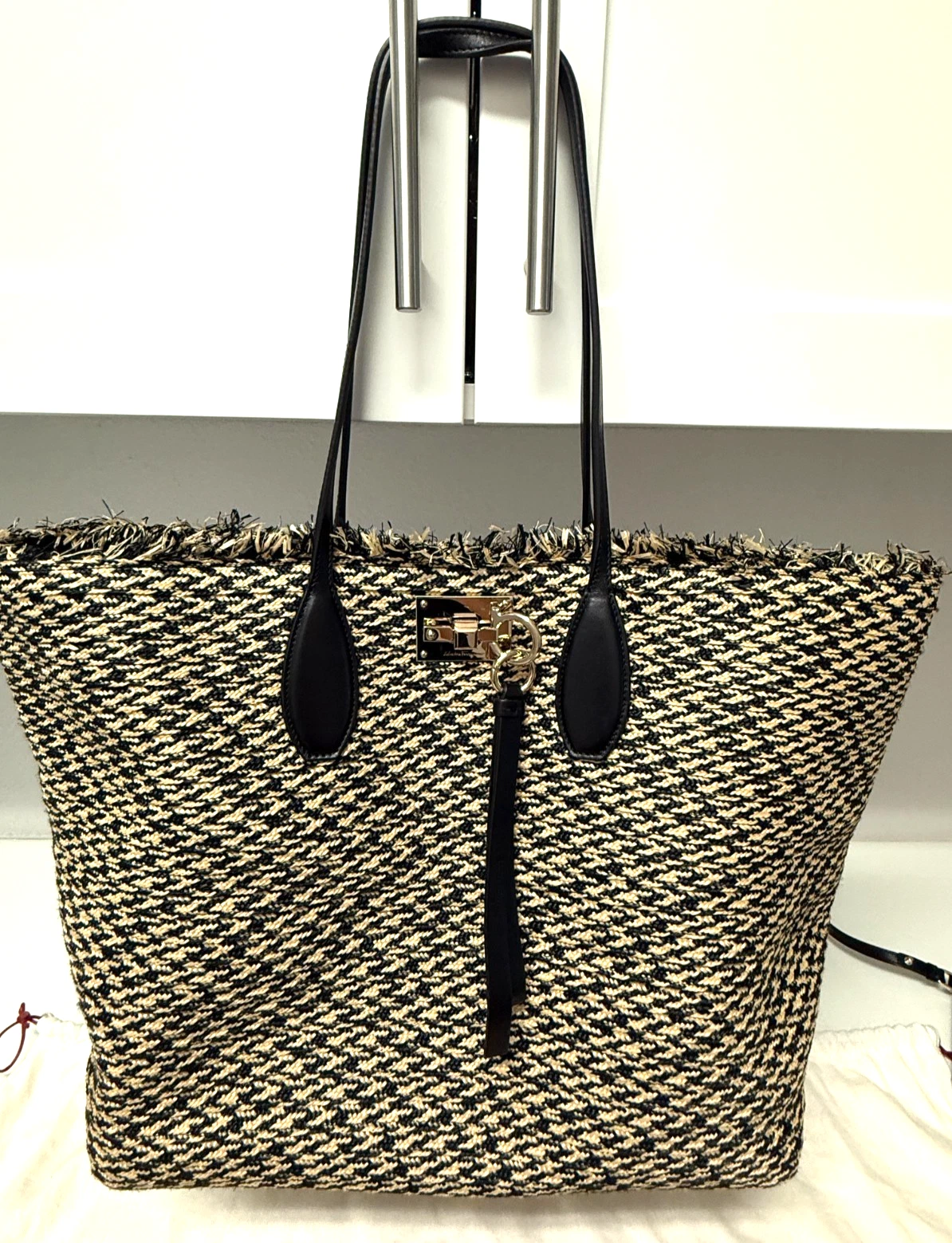 Ferragamo — Salvatore Ferragamo Gancini Raffia Tote Handbag