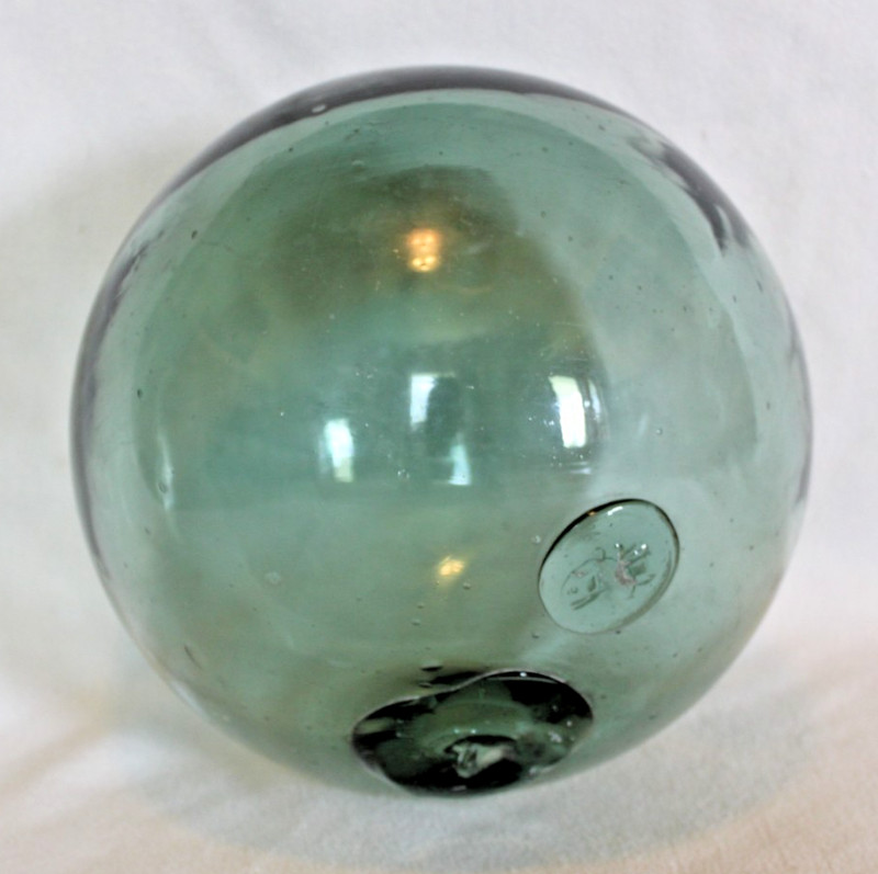 Large Glass Fishing Float Approx. 10” Aqua Japanese Style Sealed Globe Marked